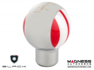 MINI Cooper Gear Shift Knob - Chrome Housing - Red w/ White Racing Stripes Design